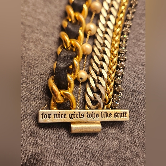 Juicy Couture Gold Multiple Bangle Bracelet Multi Strand Pearl Pave Black Ribbon - Picture 9 of 13